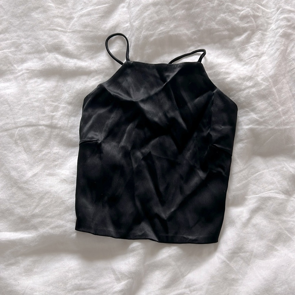 Zara satin high neck crop top tie back
